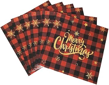 40pcs Christmas Napkins 2 Ply Red White Black Christmas Themed Guest Napkins Winter Paper Napkins Disposable Hand Towels for Christmas Holiday Table Decorations 6.5"