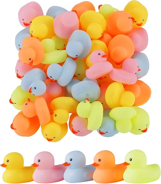 50 Pcs Multicolor Mini Rubber Duck Bath Toy ,Squeak and Float Colored Small Ducks in Bulk Baby Sower Ducks ,Birthday Gifts Classroom Incentives Summer Beach and Pool Activity