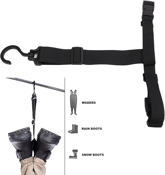 Fishing Wader Boot Hanger, Quick Drying Adjustable Wader Boots Belt with 360 Rotating Buckle for Fishing