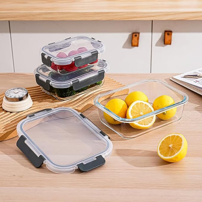 3 Sets Of Black Transparent Lid Glass Food Storage Container Set, Sealed And Reusable Kitchen Storage Container, Glass Lunch Preparation, Microwave Oven, Refrigerator, And Dishwasher