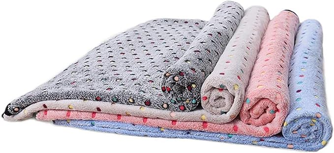 Dog Blanket with Colorful Dots Warm Soft Fuzzy Pets Blankets Small Medium Large Dogs Cats Reversible Pet Blanket Washable Couch Bed Protector Cover, Grey, 16" x 24"