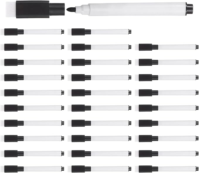 YOKIVE 60 Pcs Dry Erase Marker Pens, Pens with Eraser Cap Black Ink Fine Tip, Taking Notes, Great for Office/Home/Meeting Room (White)