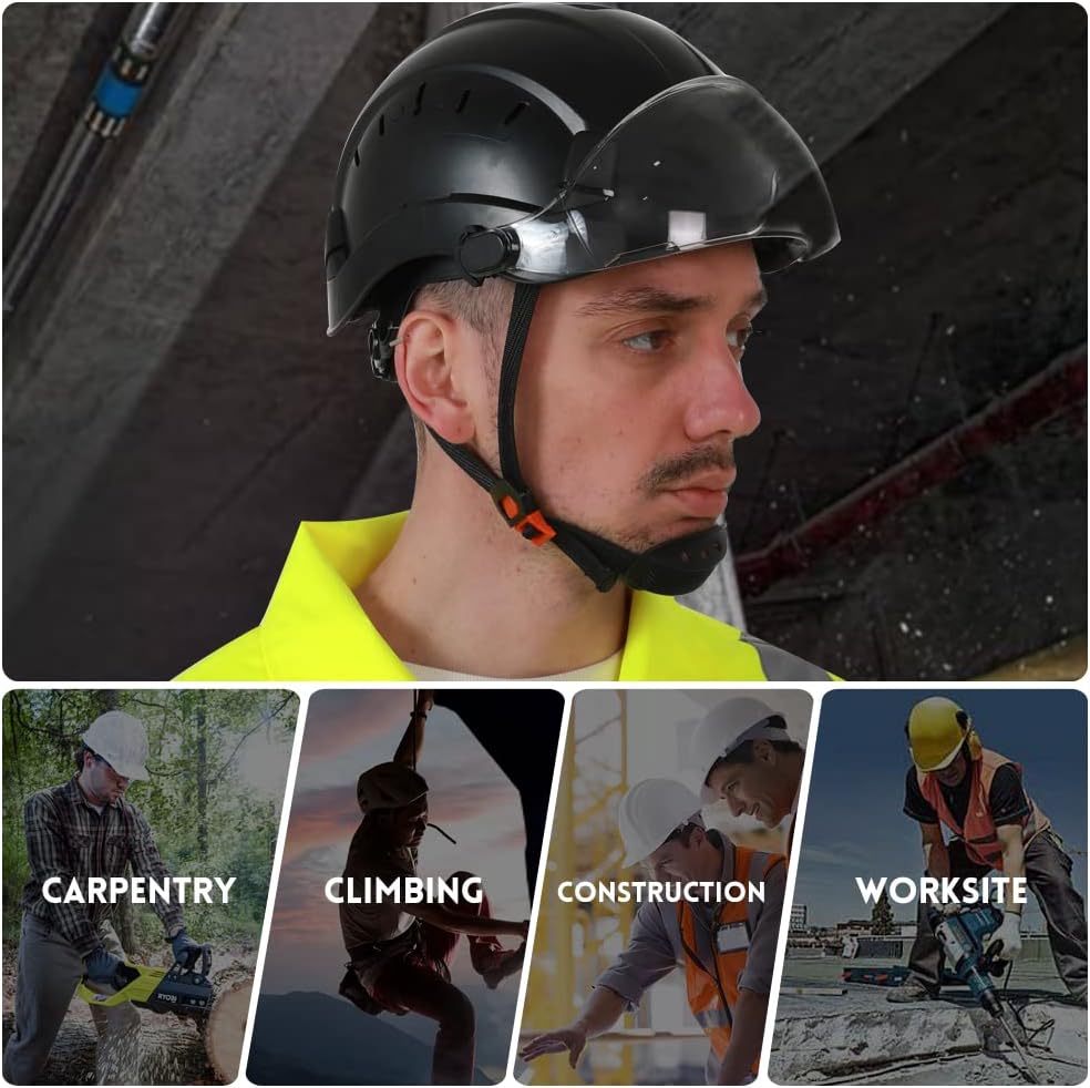 SMASYS Safety Hard Hat ABS Helmet Adjustable with Visor 6-Point Suspension Perfect for Construction and Climbing