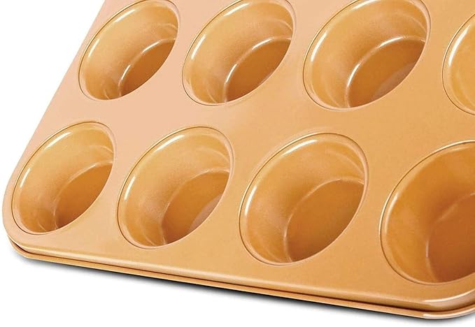 Non Stick Ceramic Coated Copper Muffin Pan 12 Cups Professional Healthy cupcake pans Even Baking, Dishwasher and Oven Safe