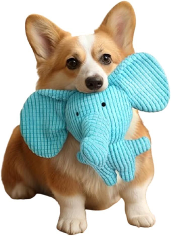 Dog Toy Stuffed Animal Rabbit Plush Squeaking Pet Toy Cute Funny Chew for Puppies Blue Elephant