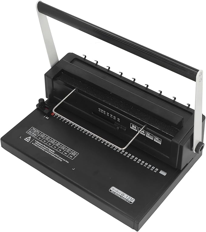 Wire Binding Machine Spiral Coil 3:1 Pitch Punch 12 Sheets Bind 120 Sheets for A4 A5, Simply Customize Paper Margin