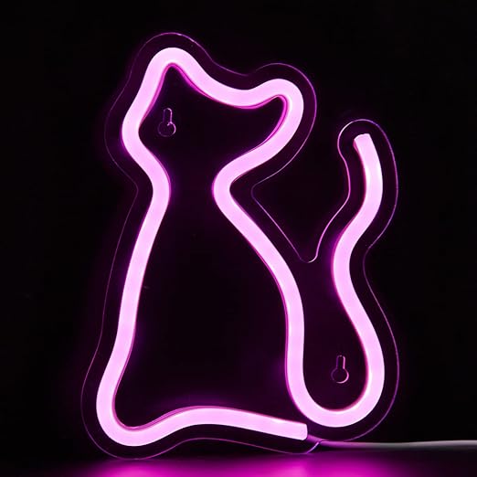 LED Neon Sign Neon Light Cat USB Powered Night Light, 3D Wall Art Decor Neon Signs For Bedroom Living Room Decor lamp Holiday Gift for Children Kids Girls (pink)