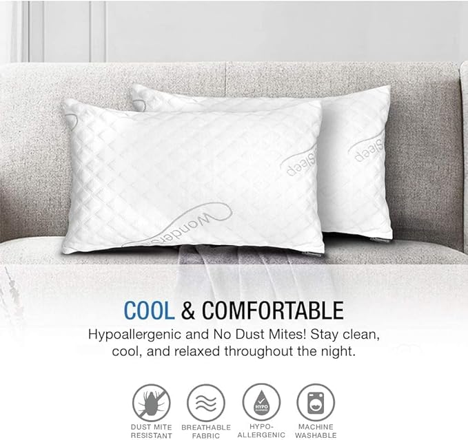 Dream Rite Shredded Memory Foam Pillow Series Luxury Adjustable Loft Home Pillow Hotel Collection Grade Washable Removable Cooling Bamboo Derived Rayon Cover- Queen 1 Pack