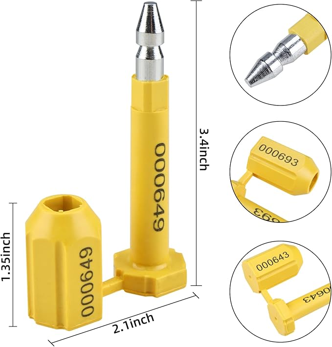 NovelBee 100pcs - 0325801- 0325900 Bolt Seal Shipping Seal with Print Progressive Numbering for Cargo Containers and Truck Trailers, Cargo Container Seals (Yellow)