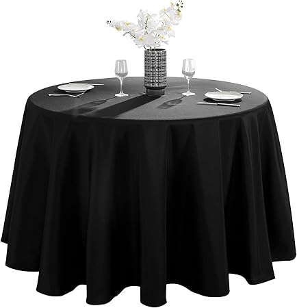 VidaFete 70inch Round Tablecloth Polyester Table Cloth,Stain Resistant and Wrinkle Polyester Dining Table Cover for Kitchen Dinning Party Wedding Rectangular Tabletop Buffet Decoration(Black)