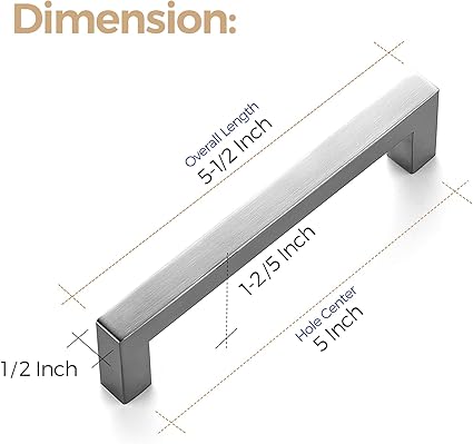 Ravinte 1 Pack Cabinet Handles Square Cabinets Cupboard Handles Brushed Nickel Drawer Pulls Stainless Steel Kitchen Cabinet Pulls Cabinet Hardware Drawer Handles 5 inch Hole Center