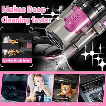Car Cleaning Detailing Kit Interior Cleaner, 14Pcs Car Cleaning Supplies with High Power Portable Car Vacuum Cleaner, Detailing Brush Set, Windshield Cleaner, Pink Car Accessories for Women