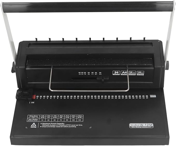 Wire Binding Machine Spiral Coil 3:1 Pitch Punch 12 Sheets Bind 120 Sheets for A4 A5, Simply Customize Paper Margin