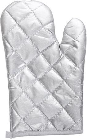 1 Pc Oven Mitts,Baking Gloves Anti-scalding Oven Gloves Thickened Breathable Heat Insulation Non-Slip Kitchen Mittens for Cooking Baking Barbecue BBQ Microwave Silver 10.04" x 5.51"