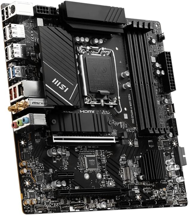 MSI PRO B760M-A WiFi DDR4 ProSeries Motherboard (Supports 12th/13th/14th Gen Intel Processors, LGA 1700, DDR4, PCIe 5.0, M.2, 2.5Gbps LAN, USB 3.2 Gen2, HDMI/DP, Wi-Fi 6E, Bluetooth 5.3, mATX)