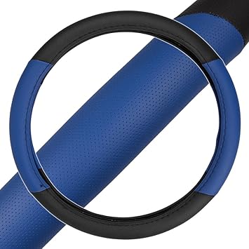 BDK Black Blue Steering Wheel Cover for Car, Medium (14.5" - 15.5") Ergonomic Comfort Grip for Men Women, Fits Most Car Steering Wheel Cover for Auto Truck SUV