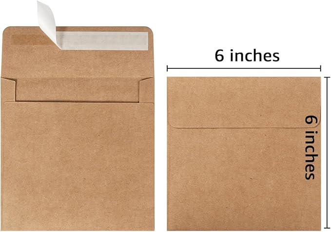 50 Pack Colorful 6 x 6 Envelopes Square Envelopes Self Seal for Wedding, Party Invitations, Greeting Cards, Announcements, Photos, CDDVD Sleeves (Brown)