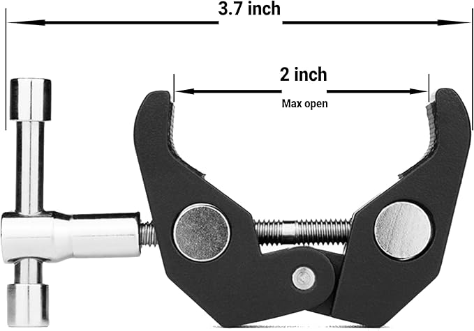 Super Clamp Pro, Heavy-Duty Aluminum Camera Mount with 14", 38" Threads, 0.6"-2" Jaw for LightsMicsPhones, Holders on desks, tripods, and car Windows