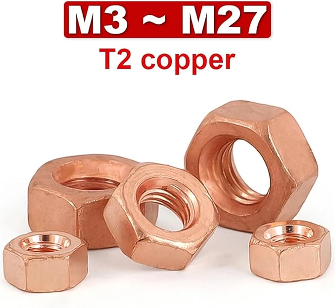 2/5pcs T2 Copper Hexagon Nut Red Copper Nut Conductive Conduction Nut Washer Locking Screw Cap Pure Copper M3 M4 M5 M6 M8 M10 M12(M5 (5Pcs))