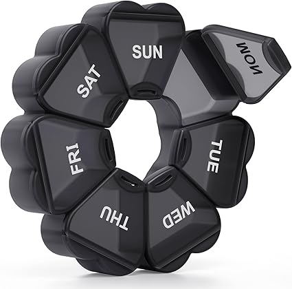 Large Weekly Pill Organizer, Pill Box 7 Day, KAPENS Daily Vitamin Case Large Capacity Compartments, Pill Containers for Fish Oil Medicine Supplements, Black
