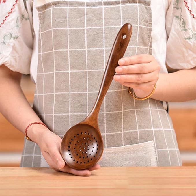 Large Wooden Spoon - Strainer Spoon - 11-inch Big Spoon for Brewing, Grill, Stirring - Solid Natural Hard Wood Long Spatula