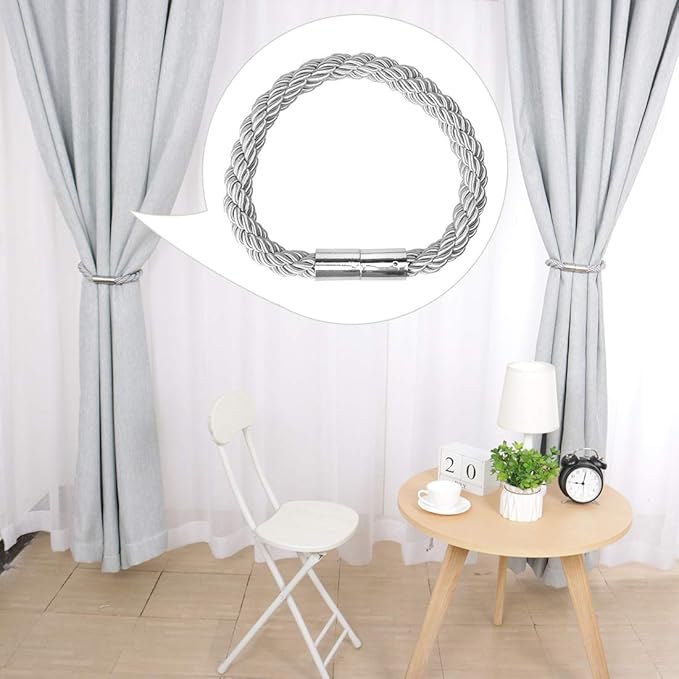uxcell 2 Pack Magnetic Curtain Tiebacks 21.7 Inch Curtain Holdbacks Window TieBack Clips Decorative Rope Curtain Holdback Holder Gray