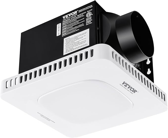 VEVOR Bathroom Exhaust Fan, 80 CFM High-Efficiency Ventilation, 1.5sones Low Noise Operation All-Copper Motor, Energy-Saving Bathroom Ceiling Fan, Attic Access Needed