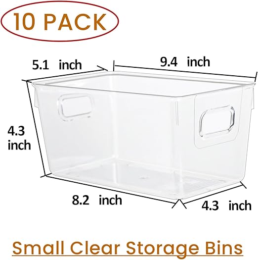10 PACK Clear Storage Bins Clear Storage Containers for Kitchen Pantry Organization and Storage Bins, Organizing Bins with Built in Handles, Cabinet Organizers