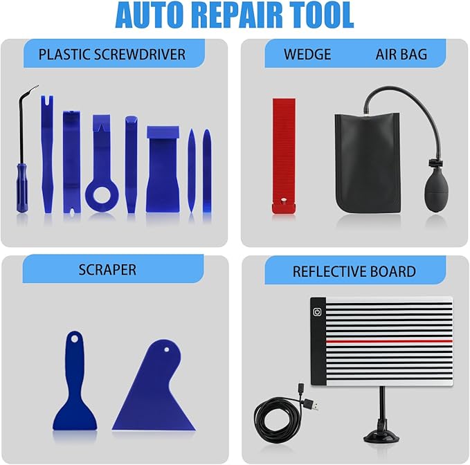 128PCS Dent Removal Kit,Paint-Safe Dent Removal Tools, DIY Dent Puller Set with Golden Lifter, T-Bar, Bridge Suction Cup Puller, Rubber Hammer Glue Gun for Car Dent Removal