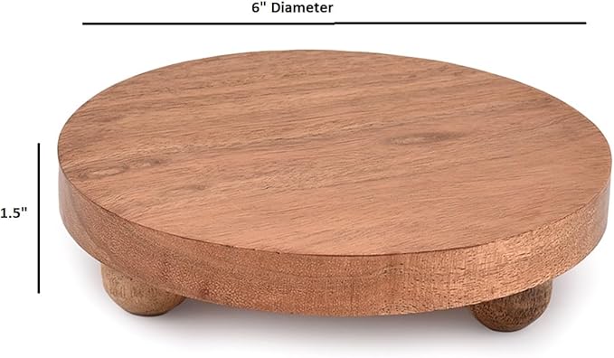 NIRMAN Display Stand Round Acacia Wood Stand for Display Wooden Stand for KitchenBathroom CounterPlant Stand (6" x 6" x 1.5"), (Set of 2)