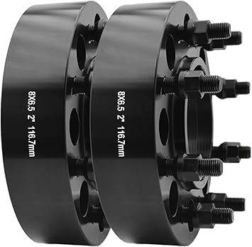 2 Inch Black 8x6.5 To 8x6.5 "FULL HUB CENTRIC" Rear Wheel Spacers Adapters 14x1.5 Compatible with Chevy GMC 1999-2010 8 lug 1500HD 2500HD Forged Aluminum