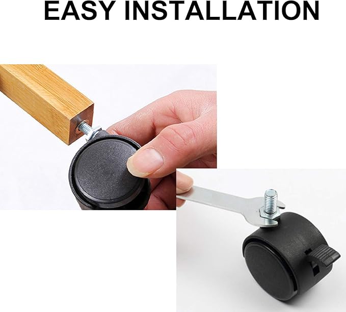AAGUT 2" Swivel Stem Casters with Locking Brake Threaded 14" - 20 x 1 for Furniture and Shelves, Black Replacement Castors, Pack of 4