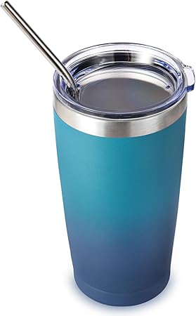 Volhoply 20oz Stainless Steel Tumbler with Lid and Straw,Double Wall Insulated Travel Iced Coffee Mug Fits Cup holder,Powder Coated Cups for Hot and Cold Drinks,Gifts for Women Men(Dark Night,1 Set)