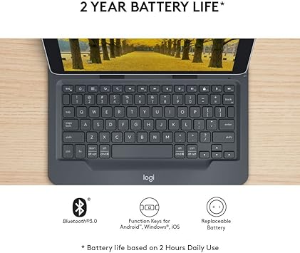 Logitech Universal Folio with Integrated Bluetooth 3.0 Keyboard for 9-10" Apple, Android, Windows Tablets, Black