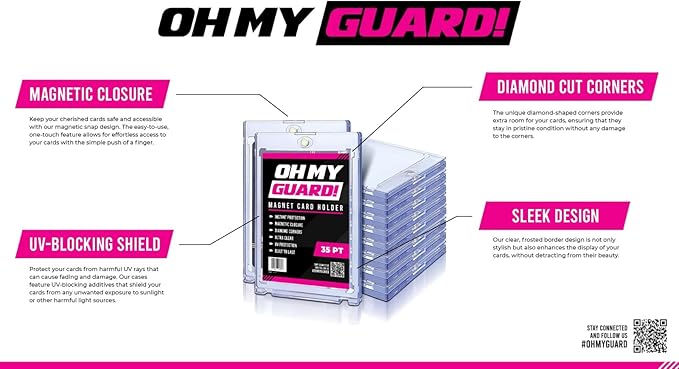 5 Pack - Clear Magnetic Snap Card Holders (35PT) for Sport and Hobby Collector Cards.
