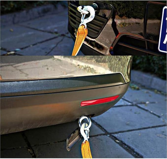 Heavy Duty Tow Strap with Safety Hooks, Double-Layer Trailer Rope 2 x 13 11000 LB Capacity Trailer Belt, for Vehicle Recovery, Hauling, Stump Removal Much More,Tow Rope Yellow Shackle