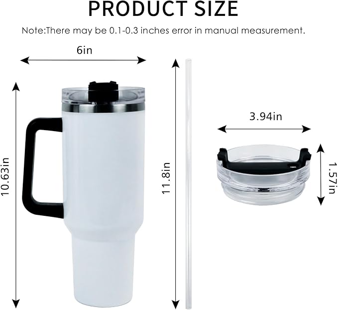 40 oz Sublimation Blank Rainbow Tumbler with Handle and Straw Lid Insulated Cup Reusable Stainless Steel Water Bottle Travel Mug for Water,Coffee (black handle mug)