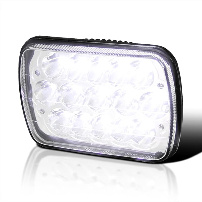 Spec-D Tuning 7"X6" H4 15 LED Light Bulb Clear Sealed Beam Headlight IP67 Head Light Assembly
