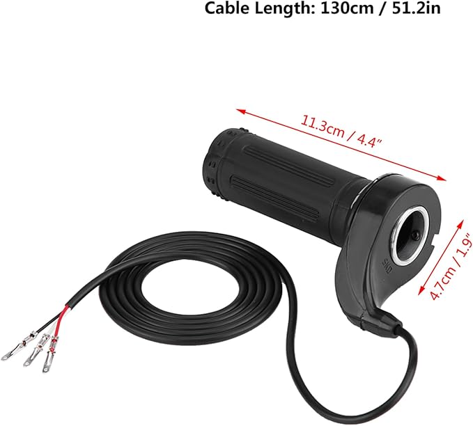 Full Twist Throttle Ebike Throttle 22.5mm 0.88in Universal Electric Scooter Throttle with 3 Wires for Electric Scooters, Bicycles, Pocket Bikes, Mini Choppers and Go Karts