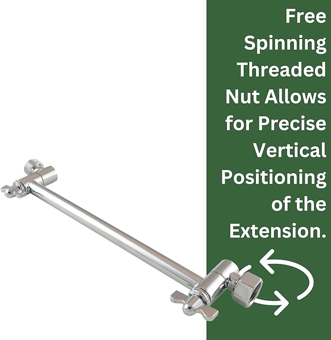 High Sierra Showerheads - Adjustable Shower Arm Extension for Shower Heads - Extra Secure Locking Mechanism - Rotating Nut for Perfect Installation - 9" Shower Extension Arm - Solid Metal - Chrome