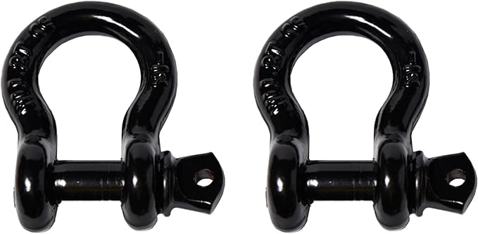 2-Pack 12-Inch Black Bow Shackles, D-Ring, Heavy-Duty, 10 Ton, 22,000 Pounds, Breaking Strength, 2 Ton WLL, 4400 Pounds with 58 Pin Screw