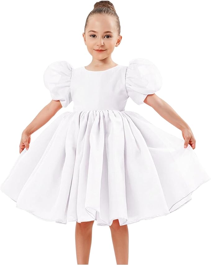 2Bunnies Girl Baby Toddler Puff Sleeve Organza Tulle Tutu Twirly Babydoll Flare Ball Gown Princess Flower Girl Dress