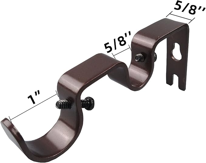 3PCS Double Curtain Rod Brackets, Fits up to 1 and 58 inch Rods, Double Fixed Wall Brackets, Bronze
