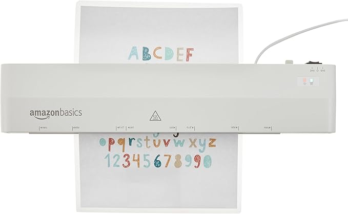 Basics 12-Inch Thermal Laminator Machine with Rapid Warm-Up (1 min), 20 Assorted Laminating Pouches Included, White