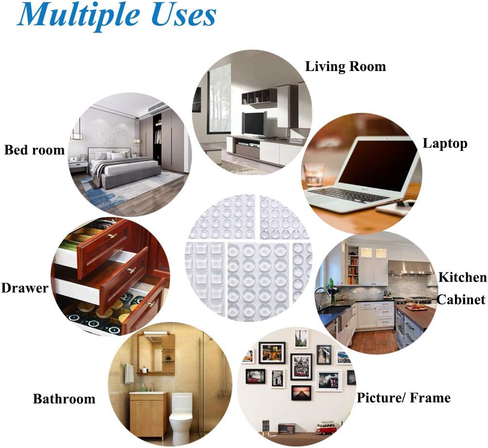 Cabinet Door Bumpers Clear Self Adhesive Noise Dampening Bumper Pads 272Pcs Silicone Rubber Bumpers for Drawers Picture Frames Cutting Board and Furniture Surface Protection 5 Sizes Pack