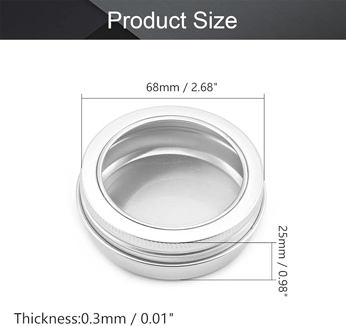 Heyiarbeit 6 Pack 2 OZ Tin Cans Screw Top Round Aluminum Cans Screw Lid Containers with Clear Window for Store Spices, Candies, Tea or Gift Giving