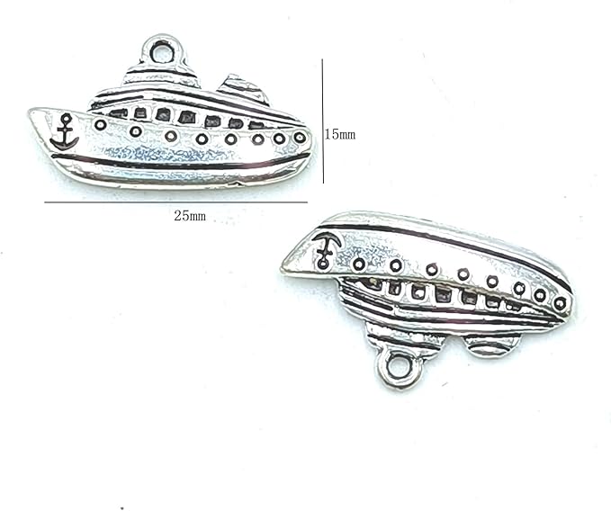 12pcs Charms Nautical Ship Pendants Alloy Tibetan Silver Bulk for Bracelets Keychain Necklace DIY Craft Jewelry Making Supplies Accessory 25 X 15mm (Ancient Silver)