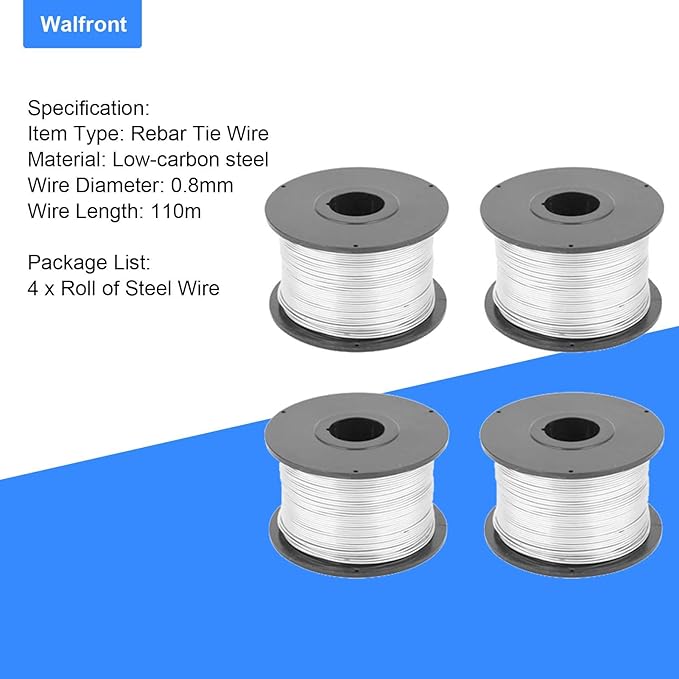 4pcs Wire Tie Wire 110m Length 0.8mm Diameter Steel Tie Wire Rolls Tying Wire for Automatic Tying Machine Tie Wire Coil