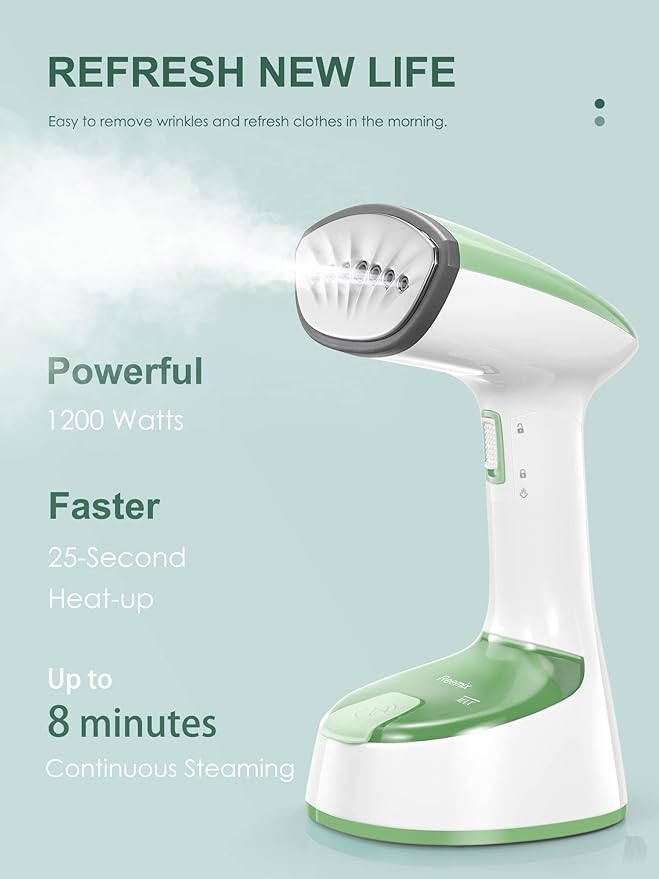 Steamer for Clothes, Folding Handheld Design Garment Wrinkles Remover, 20gmin Strong Penetrating Steam, 25-Sec Fast Heat-up, for Home, Office and Travel (Green)