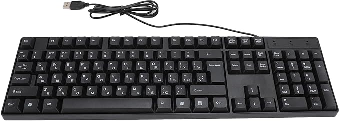 Minority Language Keyboard with USB Cable (Russian, Spanish, French, English), 4.9 ft. 104-Key Cable, Ergonomic Design Stable Performance, Plug and Play for Desktop and Laptop (Russian)